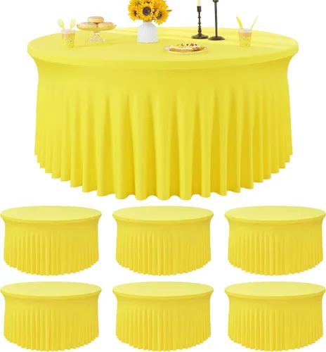 Vista 14 de Paquete de 6 manteles redondos de elastano azul bebé para mesa de 60 pulgadas, manteles elásticos de 120 pulgadas ajustables de 5 pies, manteles
