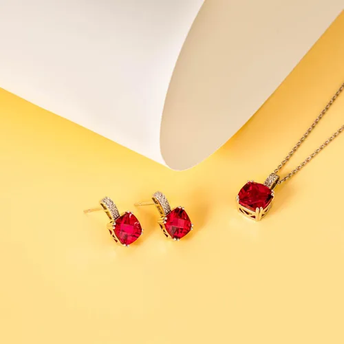 Vista 4 de PEORA Ritzy Pendant Necklace 925 Sterling Silver, Various Gemstones, Solitaire Design, Cushion Cut with 18 inch Chain