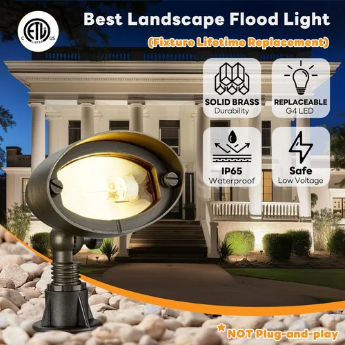 Vista 2 de Gardenreet Luz de Inundación de Latón Sólido - Luz de Lavado de Pared LED de Bajo Voltaje, 12V Impermeable para Exterior con Conexión Directa