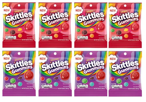 Skittles Candy Gummy Candy Original y Wild Berry Paquete de bolsa de 5.8 onzas, incluye 8 bolsas, 46.4 onzas en total