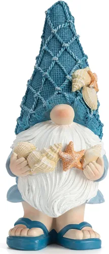 Vista 8 de Estatuas de gnomos de playa de Etlemonde, gnomos del océano, decoración de temas náuticos, playa, gnomo llevando un cubo