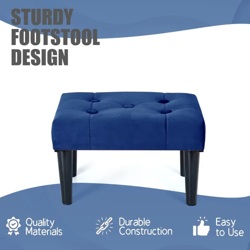 Vista 4 de BRIAN & DANY Taburete pequeño otomano, asiento suave de terciopelo con patas de madera, taburete para sala de estar, taburete para pies (azul)