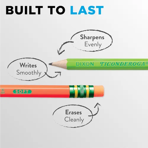 Vista 4 de Ticonderoga Lápices de madera, preafilados, #2 HB suaves, colores neón, 18