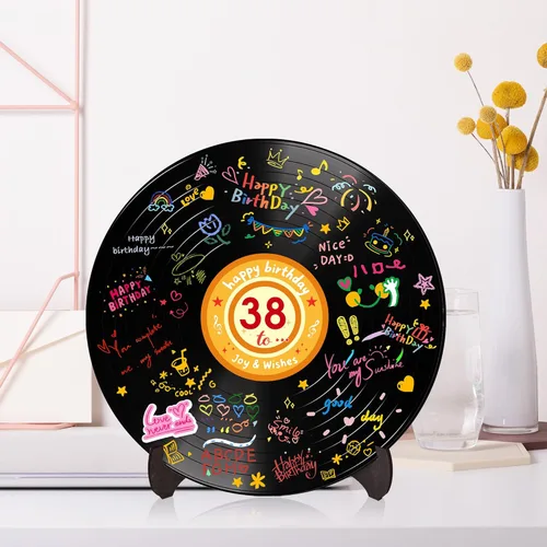 Vista 7 de Holkcog Disco de vinilo para decoración de cumpleaños, letrero de arte de graffiti con soporte, libro de invitados de feliz cumpleaños para hombres