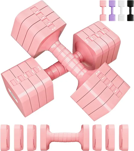 Vista 8 de Juego de mancuernas ajustables de 16 libras y 20 libras, juego de mancuernas para mujeres y hombres, pesas de mano, par de mancuernas