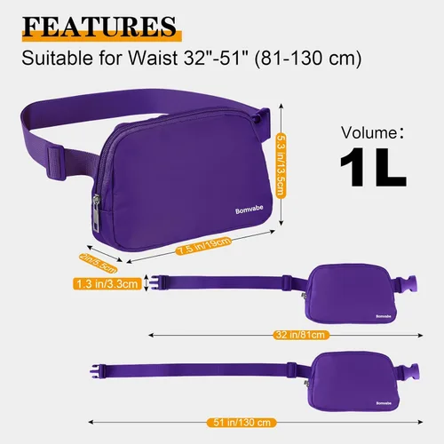 Vista 2 de Cangurera cruzada para mujer, mini bolsa para cinturón de 1 litro con correa ajustable de 32 a 51 pulgadas, bolsa de cintura pequeña para viajes