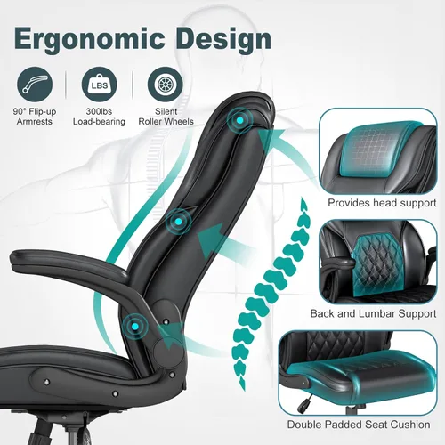 Vista 7 de Silla de oficina ejecutiva, cómodas sillas ergonómicas de escritorio para computadora con reposabrazos abatibles, soporte lumbar, respaldo alto