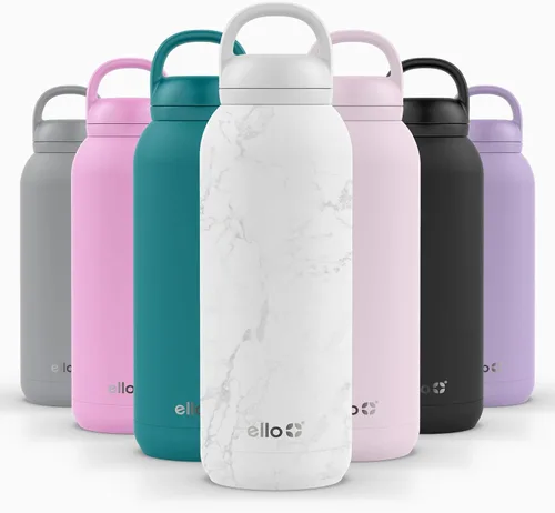 Vista 48 de Ello Cooper Twist - Botella de agua de acero inoxidable de 32 onzas con tapa popote A prueba de fugas Doble pared y aislada al vacío Asa