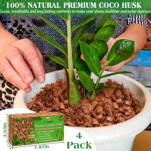 Vista 2 de ZeeDix 4 chips de fibra de coco de 4.4 libras, medio de cultivo de ladrillos de coco para plantas, baja EC, pH equilibrado, sustrato de cáscara