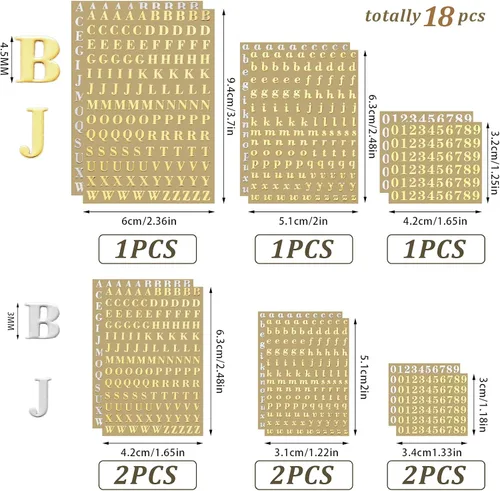 Vista 2 de Outus 18 hojas de calcomanías de letras pequeñas, minicalcomanías de números del alfabeto, autoadhesivas, letras de monograma, calcomanías de letras