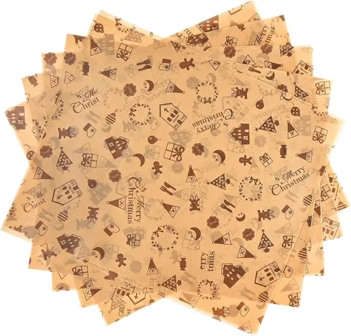 Ocmoiy 100 hojas de papel de cera de Navidad 8.6" x 9.8" papel para envolver sándwiches, papel pergamino decorativo de color para delicatessen,