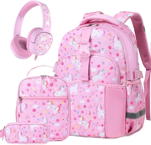 Vista 18 de Mochila infantil para niñas de 4 a 8 años, Blackorange-camión, Lindo
