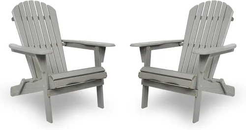Wood Lounge Patio Chair for Garden Outdoor Wooden Folding Embossed Adirondack Set of 2 Solid Cedar with Grain(Gray)