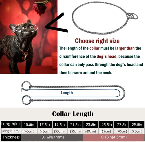 Vista 3 de Collar de Perro de Alta Resistencia, Collar de Perro Deslizante con Eslabones de Serpiente, Antióxido, 39.4cm-74.9cm, Negro/Oro/Plata/Oro Rosa