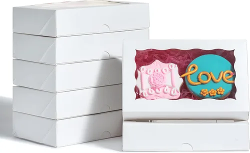 Vista 15 de RomanticBaking Paquete de 12 cajas de galletas autoemergentes para 2 galletas de 7 x 4 3/8 pulgadas x 1 1/2 pulgadas, cajas de panadería de papel