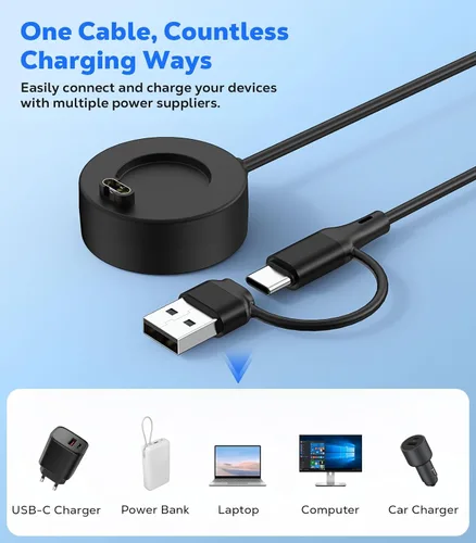 Vista 6 de 2 en 1 para cargador de reloj Garmin, estación de carga con cable de carga USB-C de 3.3 pies para Garmin Fenix 8/7/7X/6/5; Vivoactive 6/5/4; Venu
