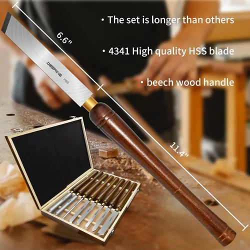 Vista 5 de Kit de cincel de torno de herramientas de torneado de madera HSS 8pcs con mango de haya