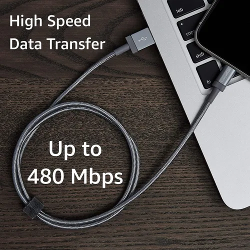 Vista 10 de Yaxa Basics - Cable cargador USB trenzado de nailon - Cargador para iPhone con certificación MFi