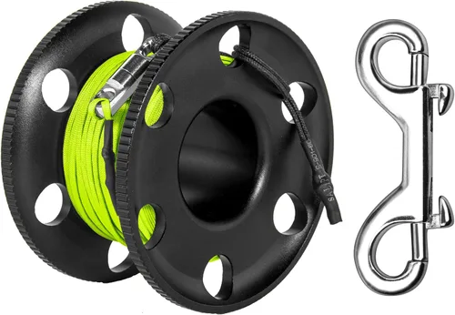 Vista 9 de Carrete de buceo de 100 pies con broche de perno, carrete de dedo de aleación de aluminio con línea de nailon trenzado, carrete de buceo grande