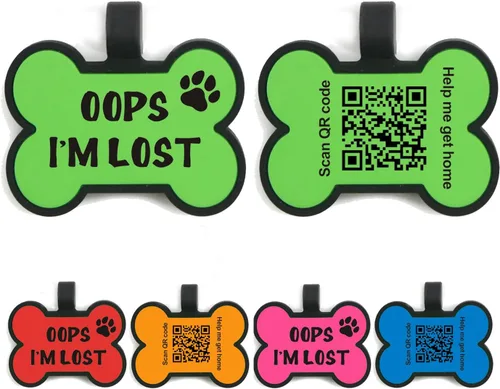 Vista 15 de Etiqueta para perro con código QR grabada para mascotas, etiqueta de nombre de perro personalizada de silicona silenciosa, etiqueta