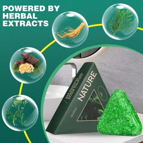Vista 4 de 2Pcs Nature Seven Green Soap Shampoo, Nature Triangle Shampoo Bar, Polygonum Shampoos Soap, Cepress Orientalis Usman Herbal Hair Strengthening Soap