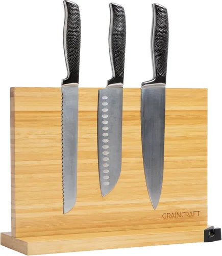 Vista 7 de Bloque magnético para cuchillos con afilador, soporte magnético para cuchillos de encimera, 3 soportes magnéticos de doble cara, base