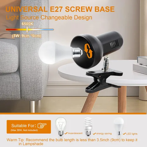 Vista 4 de RONG&LAN Lámpara LED de Metal con Clip para Escritorio, Lámpara con Clip para Escritorio, Luz de Lectura con Abrazadera Ajustable de 360° para Cama