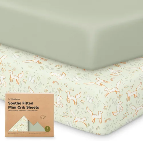 Vista 32 de 2 paquetes de sábanas ajustadas para mini cuna - 38x26 sábanas Pack N Play para colchón Pack and Play, algodón orgánico, ropa de cama transpirable