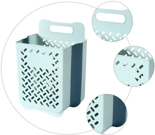 Vista 9 de Cabilock Cesta de lavandería de plástico con tapa, cesta de almacenamiento plegable para lavandería, baño, montaje en pared, fácil de usar, gran