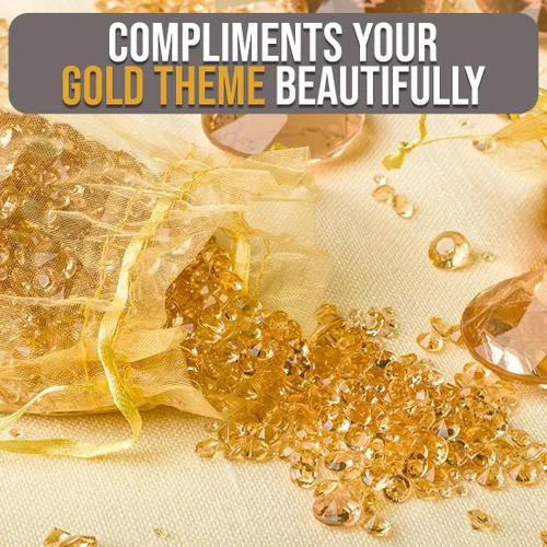 Vista 3 de Decoraciones doradas de lujo para fiestas; confeti de diamantes brillantes, decoración de mesa y relleno de jarrón para arreglos elegantes de centro