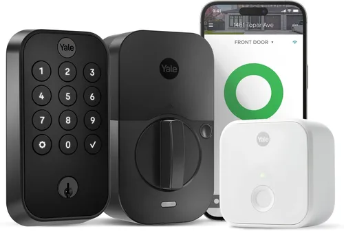 Vista 27 de Yale Security Home Assure Lock 2 Cerrojo de seguridad de doble perno, cerradura de puerta de entrada sin llave en antelina negra con teclado táctil
