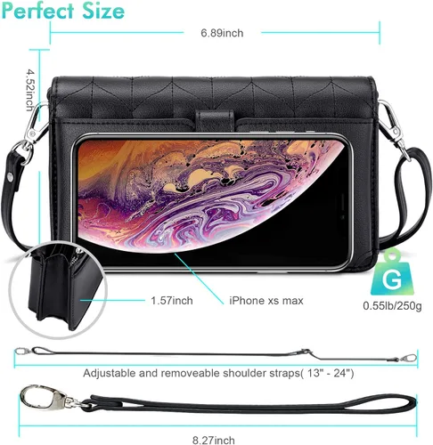 Vista 7 de nuoku Bolso bandolera pequeño para mujer, con ranuras para tarjetas RFID, 2 correas (máximo 6.5 pulgadas)