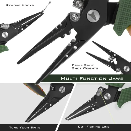 Vista 4 de KastKing Cutthroat - Alicates de pesca de 7 pulgadas con anillo dividido, herramientas de pesca de acero inoxidable 420, equipo de pesca resistente