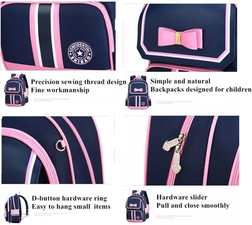 Vista 5 de Mfikaryi Pretty Princess - Mochila con ruedas para niñas, escuela primaria primaria con ruedas, Deep Blue-6 Ruedas, Classic