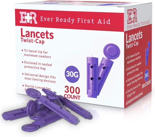 Vista 7 de Ever Ready First Aid Lancetas estériles con tapa giratoria de 1.06 oz, color morado, 500