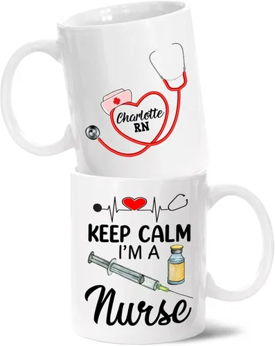 Vista 10 de Taza de estetoscopio – Taza personalizada con texto en inglés «A Truly Great Nurse Is Hard To Find Difficult To Part With And Impossible to Forget»