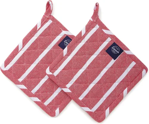 Vista 13 de Encasa XO Juego de 2 soportes para ollas de algodón resistentes al calor con lazo para colgar, color verde lima, almohadilla térmica acolchada