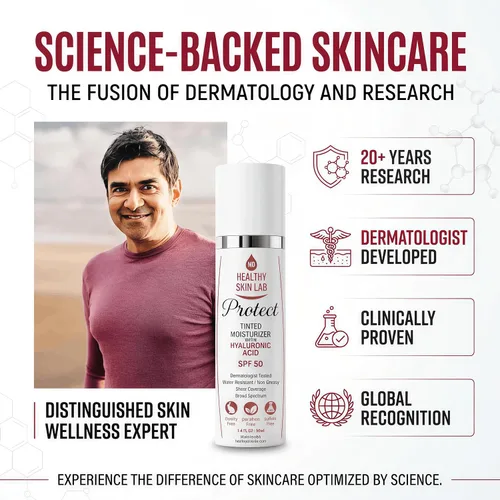 Vista 9 de Healthy Skin Lab Protect - Hidratante tintado y protector solar mineral SPF 50, tinte universal transparente, cobertura ligera, protección UV