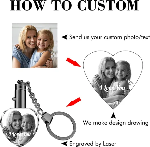 Vista 5 de YanNanKe Llavero de cristal personalizado con foto personalizada con grabado láser