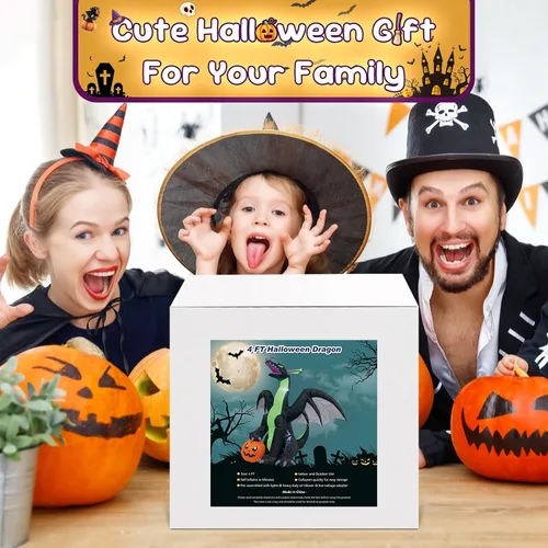 Vista 7 de Dinosaurio inflable de Halloween de 4 pies con luces LED para interiores y exteriores, decoración de fiesta de vacaciones