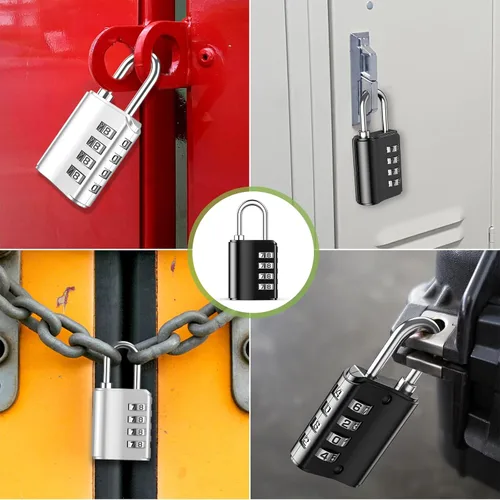 Vista 7 de KeeKit Cerradura de combinación, candado de combinación de 4 dígitos impermeable con llaves, cerradura de puerta reajustable para casillero Negro