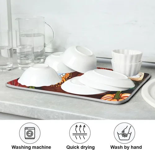 Vista 56 de Tapete de secado de platos de gnomos del día de San Patricio para encimera de cocina, tréboles, tapete de secado de microfibra, absorbente
