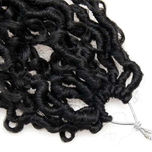 Vista 8 de Goddess Locs - Rastas de cabello corto rizado bohemio sintético de 10 pulgadas, paquete de 8 paquetes de trenzas de ganchillo preenrolladas