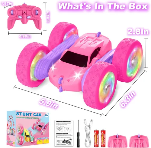 Vista 8 de Auto a control remoto, autos RC para niñas, rastreador RC de doble cara de 2.4 GHz con batería modular USB-C mejorada, juguetes de automóvil