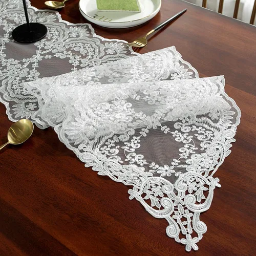 Vista 7 de SUTAVIA Camino de mesa de encaje bordado, pañuelo clásico rectangular de macramé, para cocina, comedor, mesa de café, bufanda de mantel y banquete