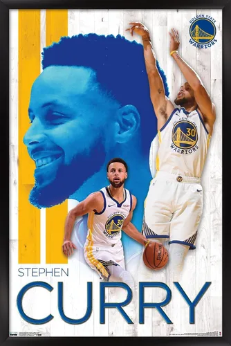 Vista 8 de Trends International NBA Golden State Warriors - Póster de pared de Stephen Curry 19, 14.725 x 22.375 pulgadas, versión enmarcada de madera