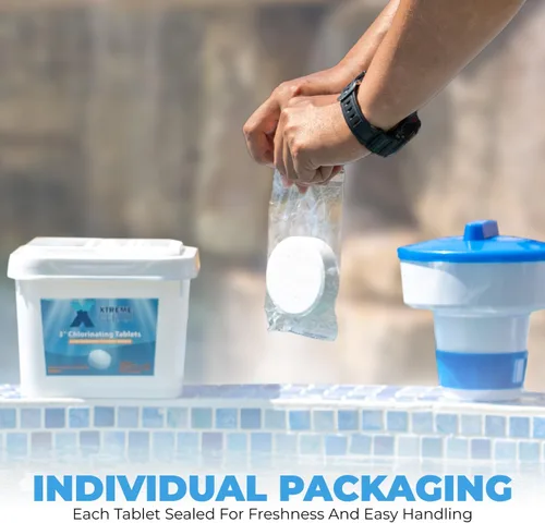 Vista 4 de Xtremeclear Paquete de 2 tabletas de cloro para piscina de 3 pulgadas 99% puro Tri-Chlor Desinfectante de piscina profesional de larga duración