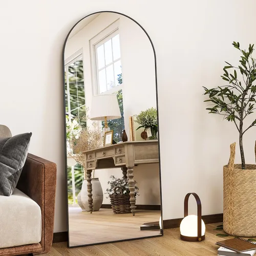 HARRITPURE 56"x21" Espejo de cuerpo entero con arco, espejos de piso con marco de aleación de aluminio, de pie libre, montado en la pared o