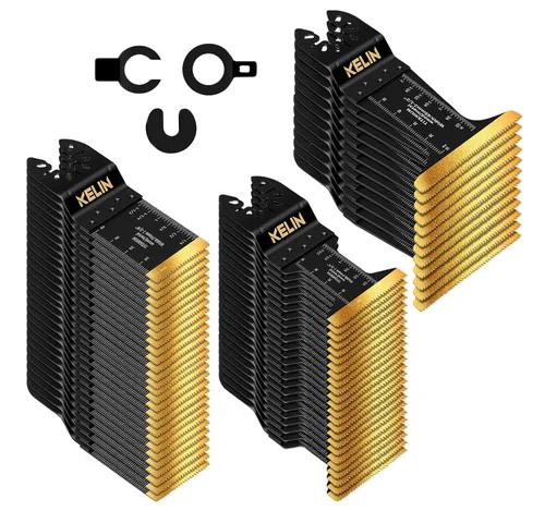 Vista 15 de KELIN 32 cuchillas oscilantes de titanio, cuchillas multiherramienta universales para corte de madera de metal, hoja de sierra oscilante