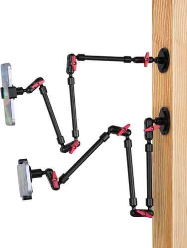 Vista 8 de Soporte para teléfono montado en la pared, brazo mágico, rotación de 360°, base de metal ajustable, tornillo en la pared, resistente para cocina